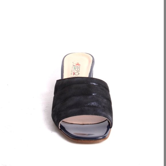 ITALIAN Navy Nubuck Leather Slides Heels Sandals - Picture 7 of 8